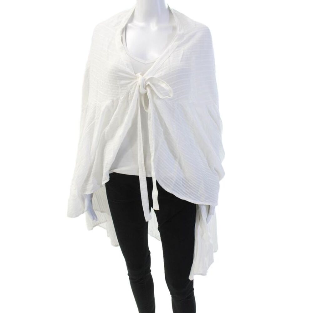 La Belle Ile Saint Barth Womens Short Sleeve Tie Front Striped Cover Up White OS